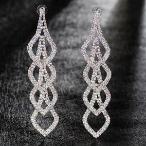 Aurora Borealis AB rhinestone crystal long 5.25" pageant earrings